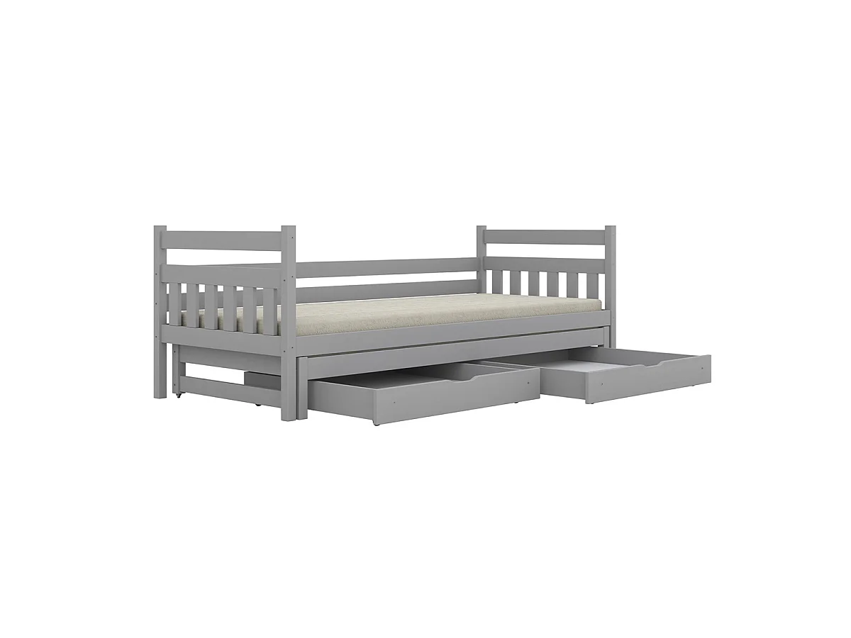 Lit gigogne 90x200 sommiers et tiroirs inclus David Gris