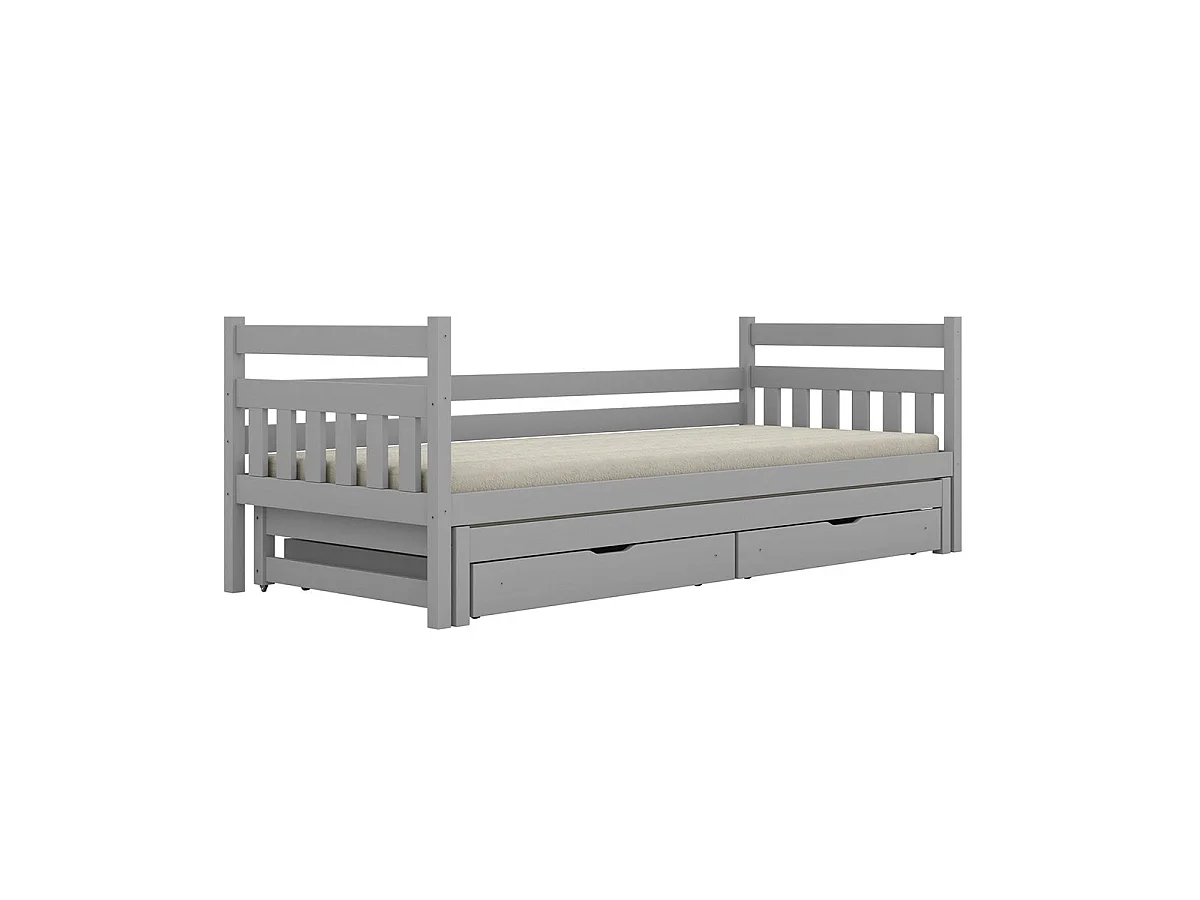 Cama gigogne 90x200 com base de ripas e gavetas incluídas David Cinzento