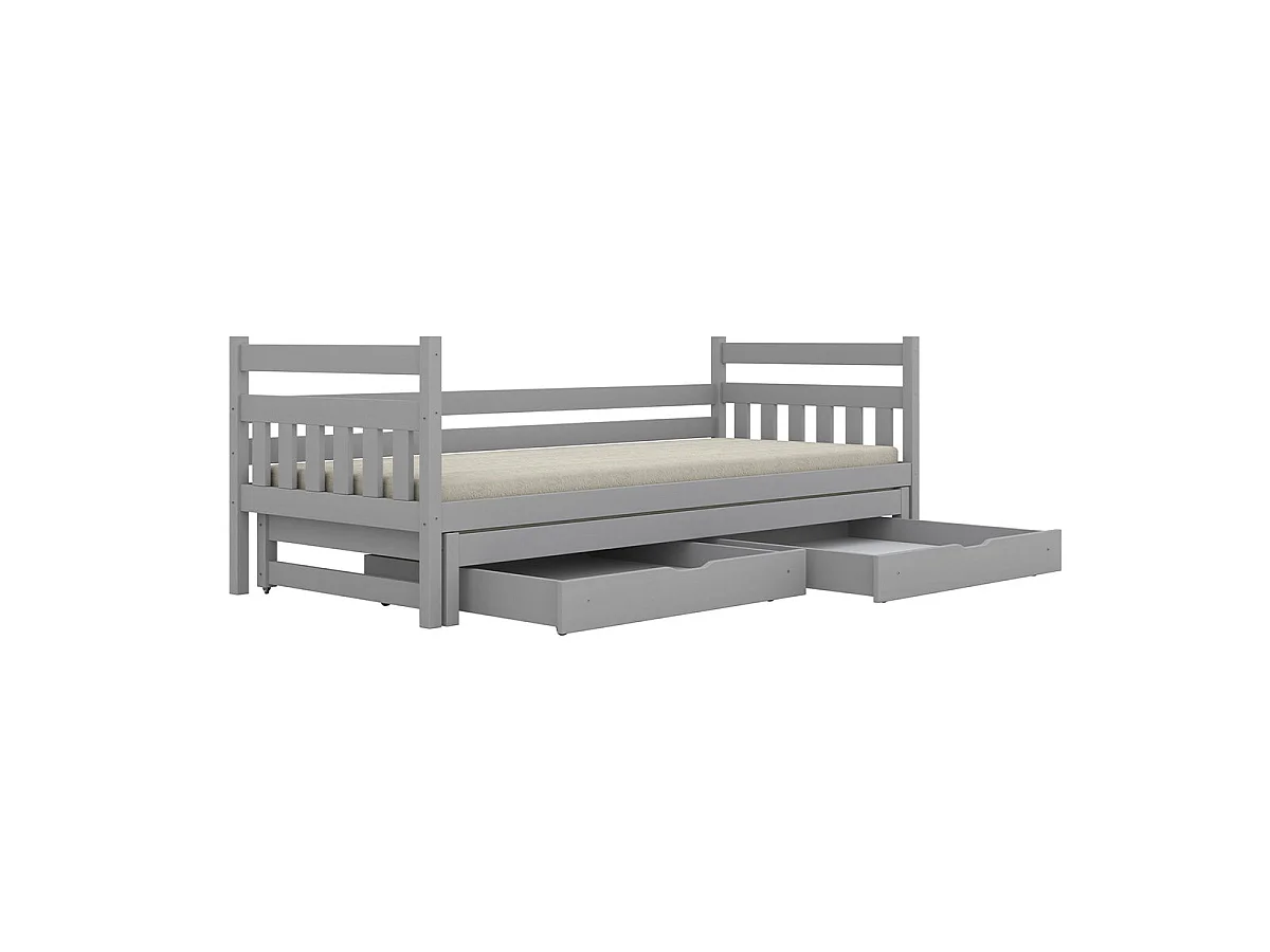 Cama gigogne 90x200 com base de ripas e gavetas incluídas David Cinzento