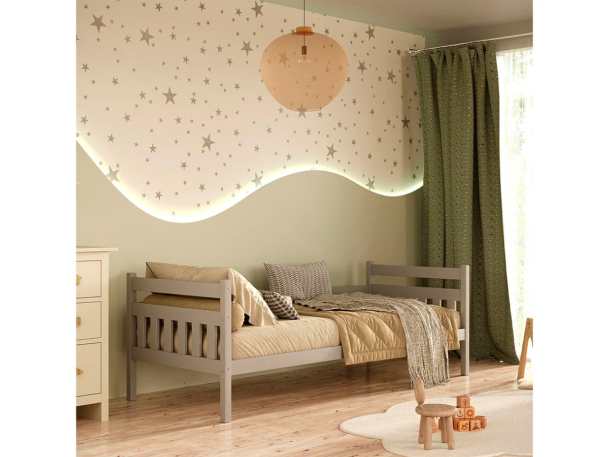 Cama gigogne 90x200 com base de ripas e gavetas incluídas David Cinzento