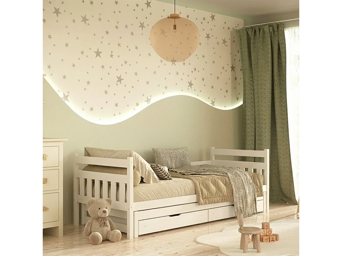 Lit gigogne 90x200 sommiers et tiroirs inclus David Blanc