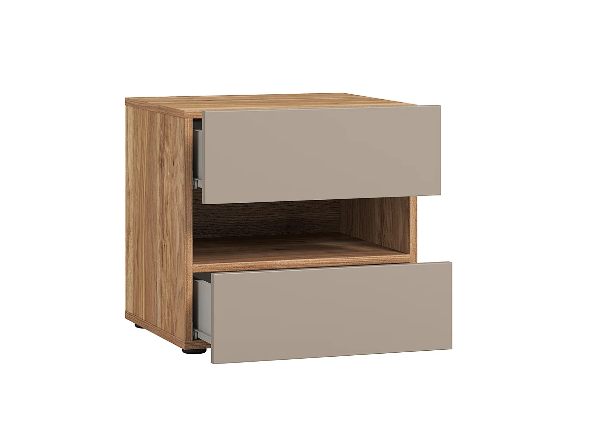2-Drawer 1-Niche Nightstand Iséa Taupe and Wood