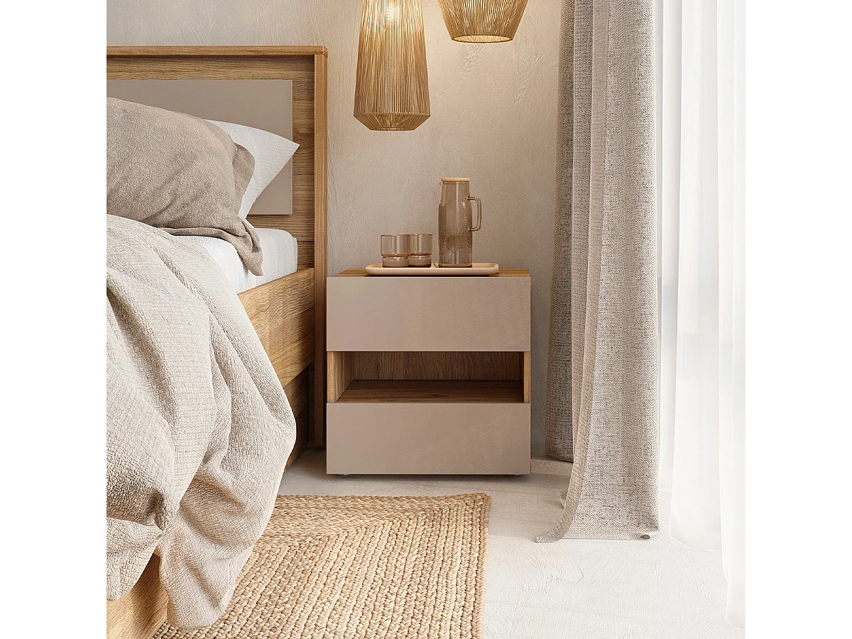 Chevet 2 tiroirs 1 niche Iséa Taupe et Bois