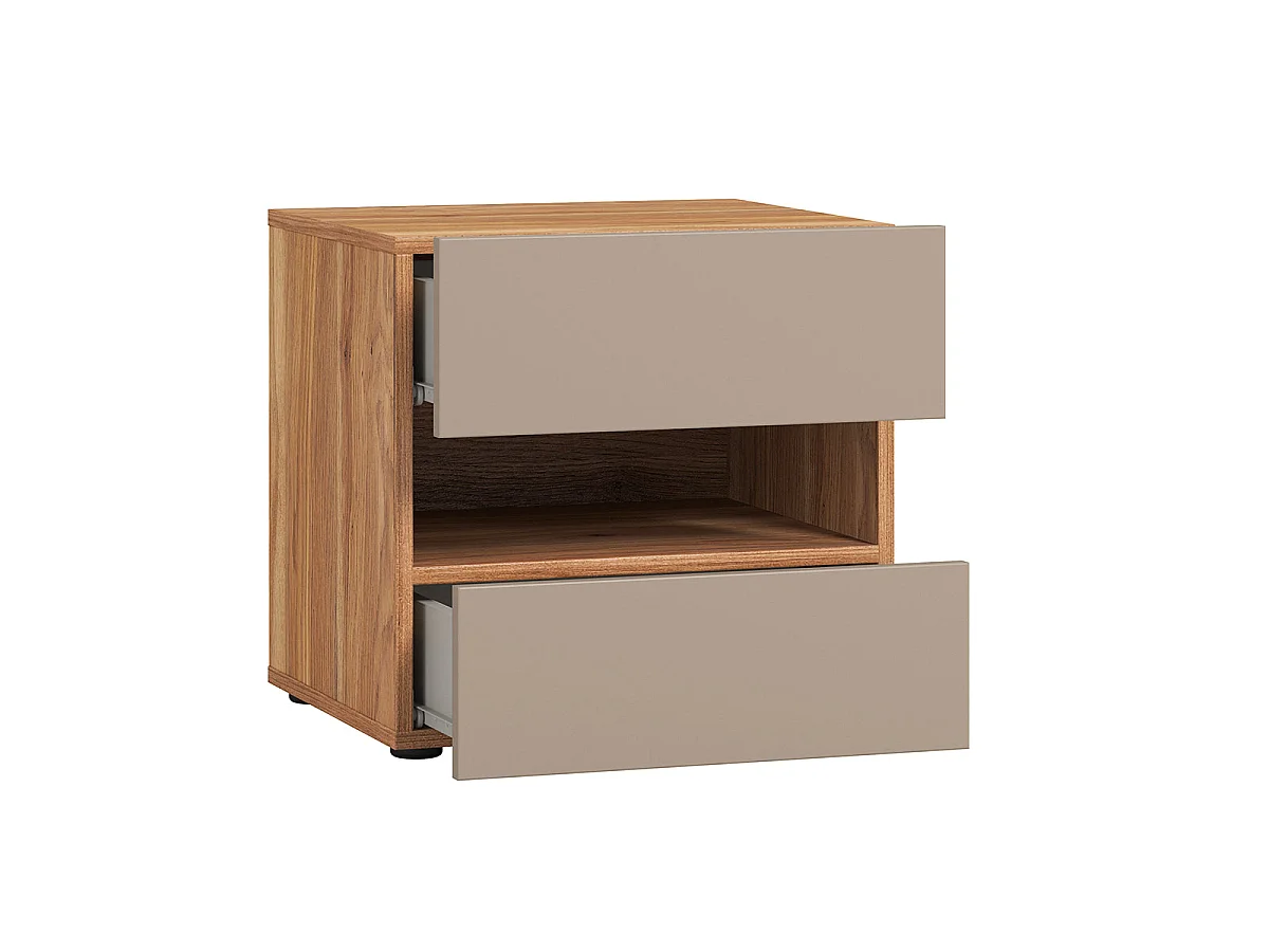 Chevet 2 tiroirs 1 niche Iséa Taupe et Bois