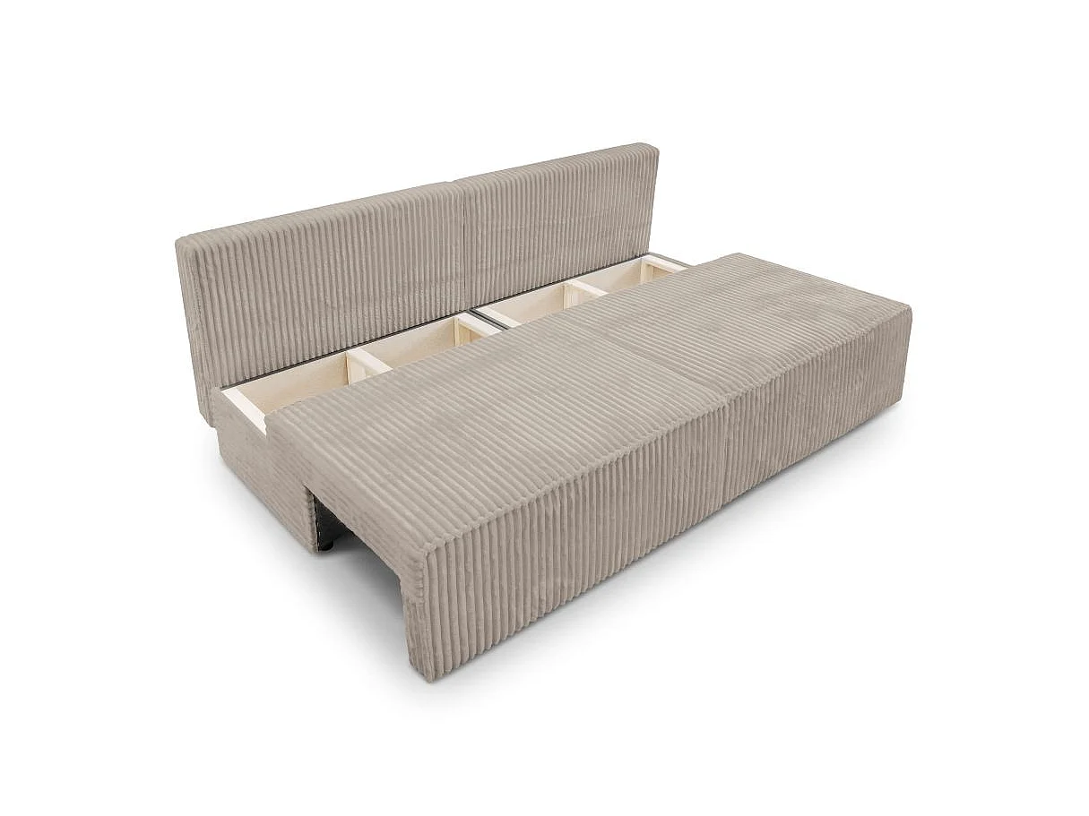 Canapé convertible 3 places FIONA sans accoudoirs coffre de rangement velours côtelé épais - Taupe