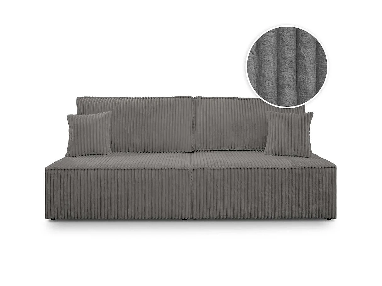 Canapé convertible 3 places FIONA sans accoudoirs avec coffre velours côtelé épais - Gris anthracite