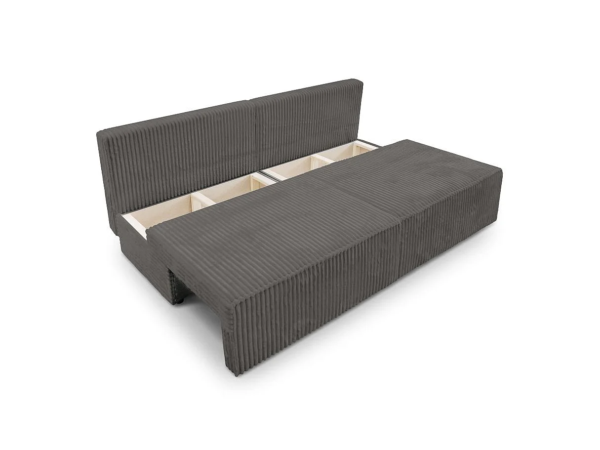 Canapé convertible 3 places FIONA sans accoudoirs avec coffre velours côtelé épais - Gris anthracite