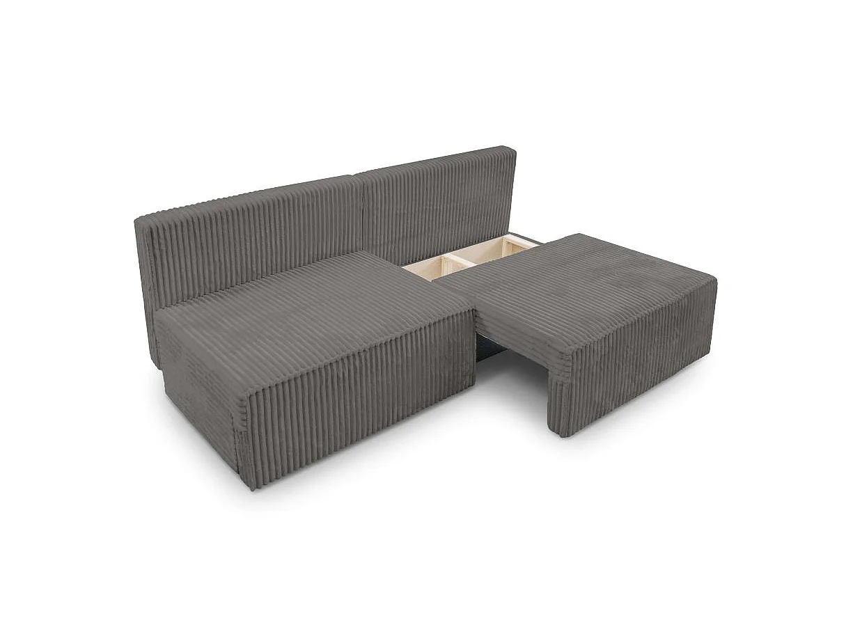 Canapé convertible 3 places FIONA sans accoudoirs avec coffre velours côtelé épais - Gris anthracite
