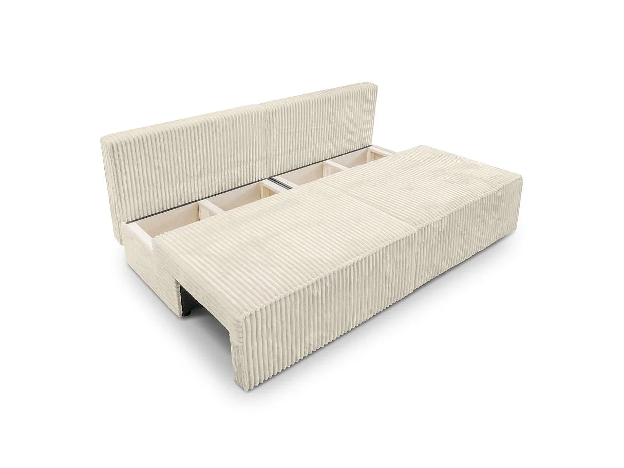 Canapé convertible 3 places FIONA sans accoudoirs coffre de rangement velours côtelé épais - Beige