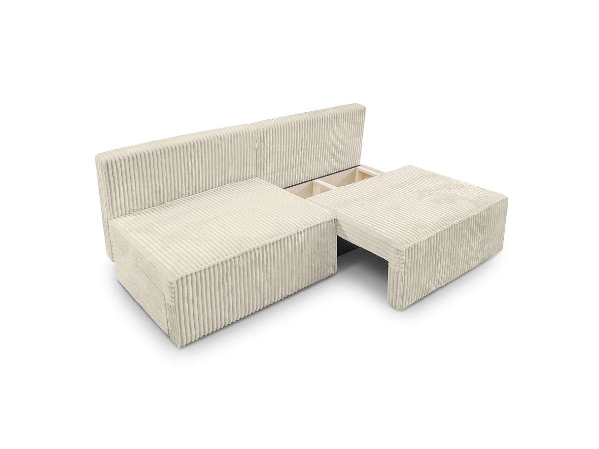 Canapé convertible 3 places FIONA sans accoudoirs coffre de rangement velours côtelé épais - Beige