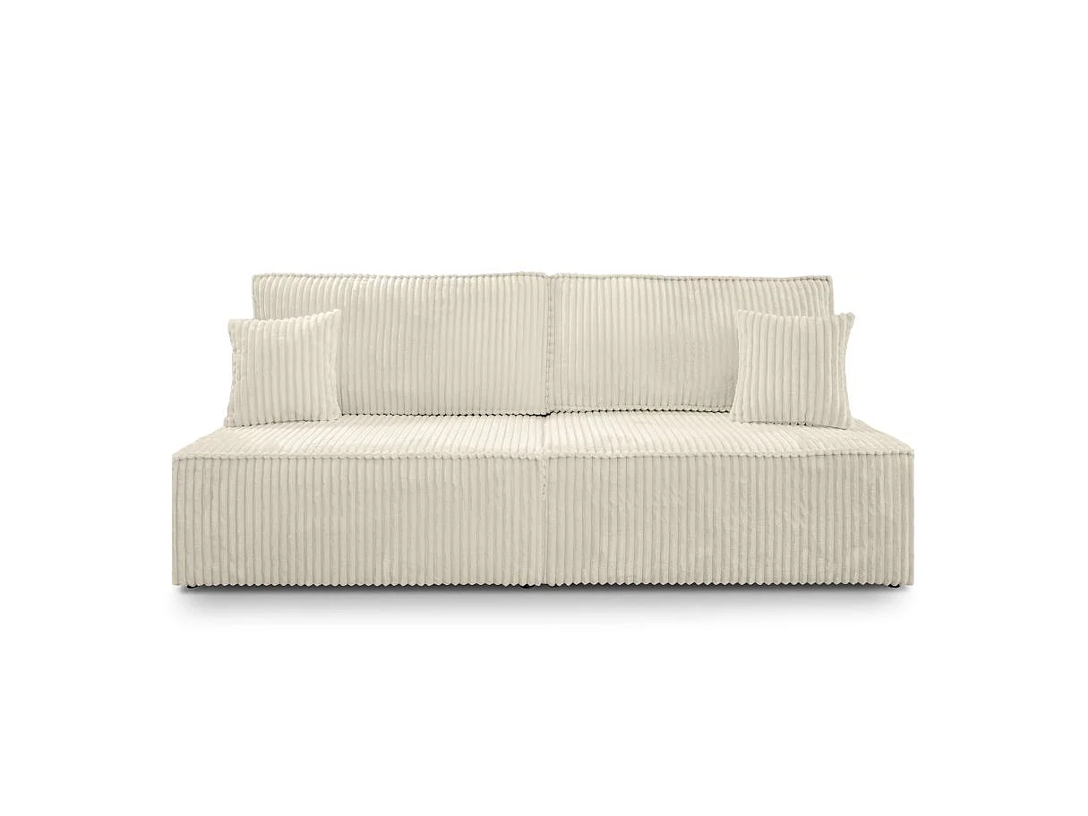 Canapé convertible 3 places FIONA sans accoudoirs coffre de rangement velours côtelé épais - Beige