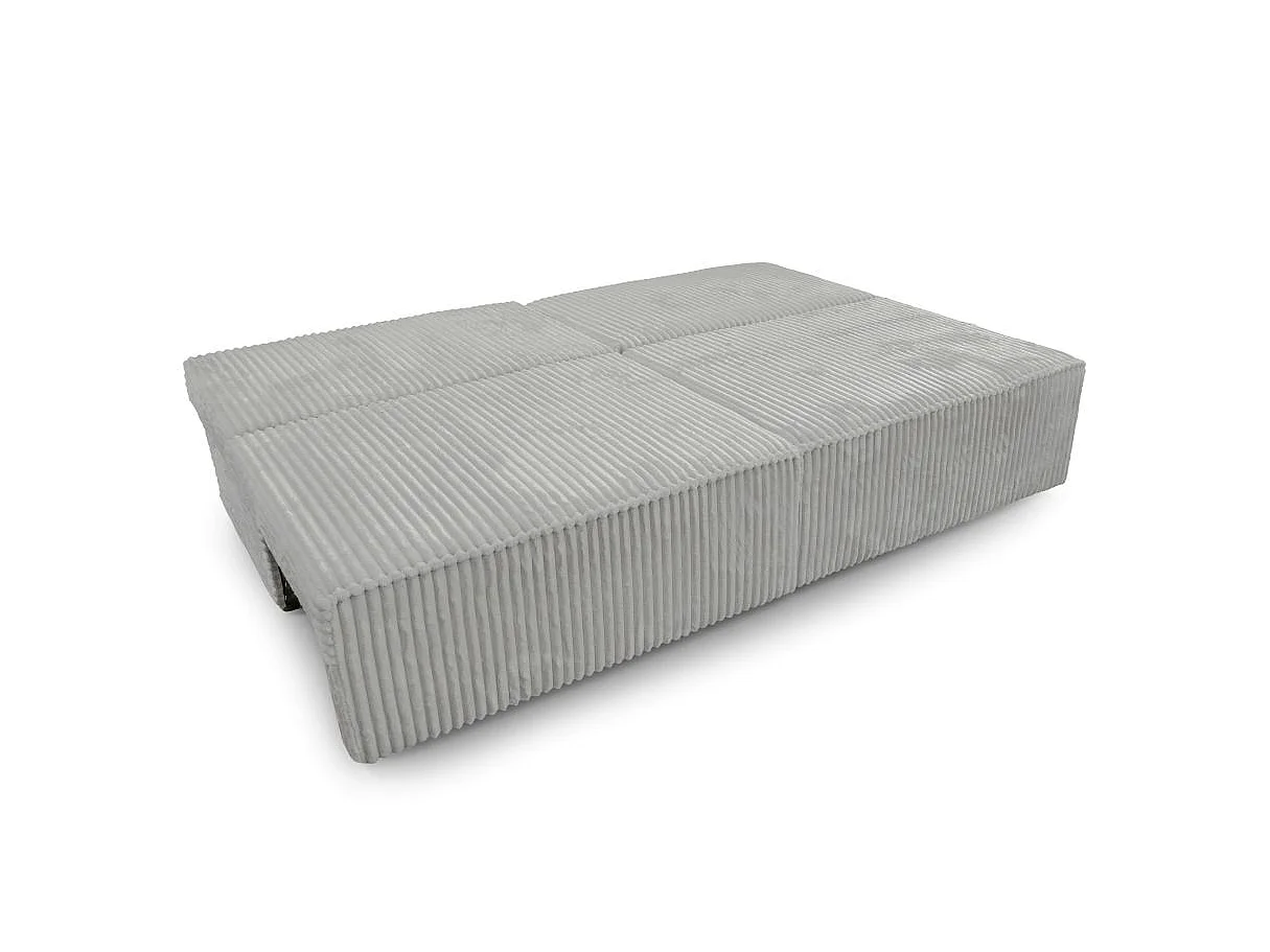 Canapé convertible 3 places FIONA sans accoudoirs avec coffre velours côtelé épais - Gris clair