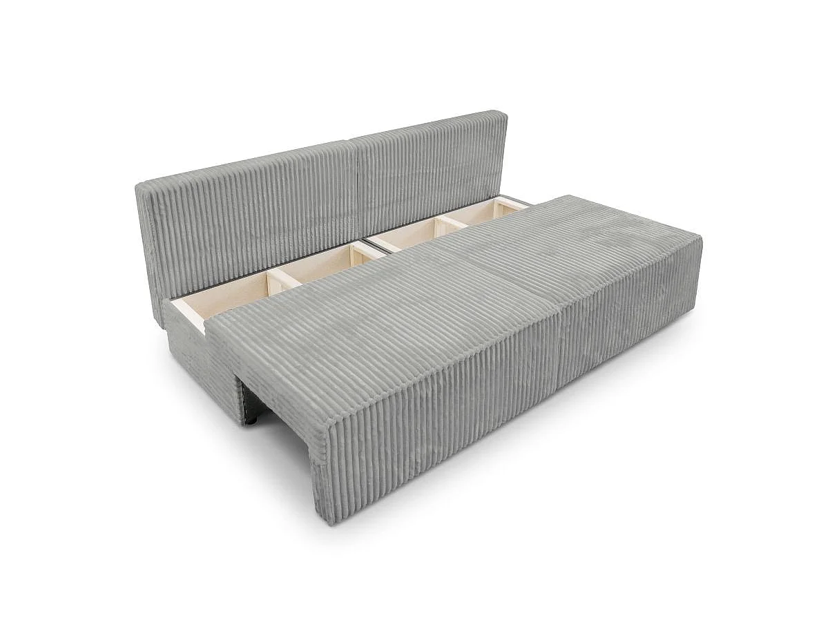 Canapé convertible 3 places FIONA sans accoudoirs avec coffre velours côtelé épais - Gris clair