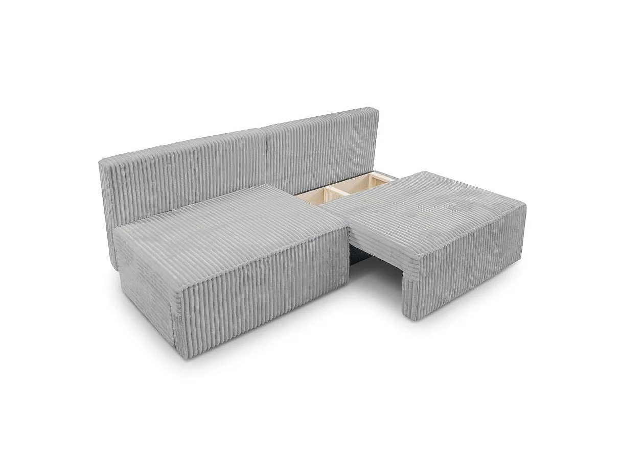 Canapé convertible 3 places FIONA sans accoudoirs avec coffre velours côtelé épais - Gris clair