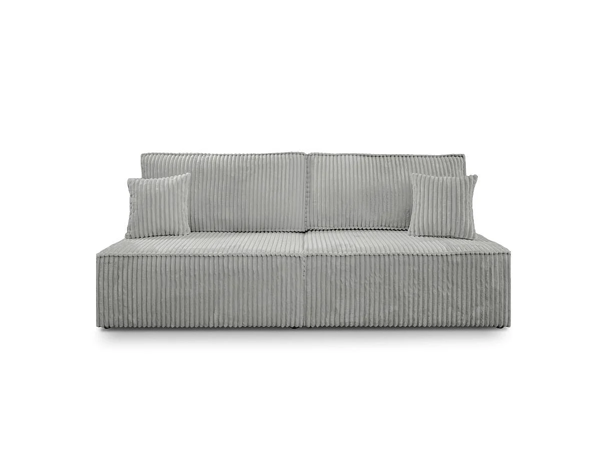 Canapé convertible 3 places FIONA sans accoudoirs avec coffre velours côtelé épais - Gris clair