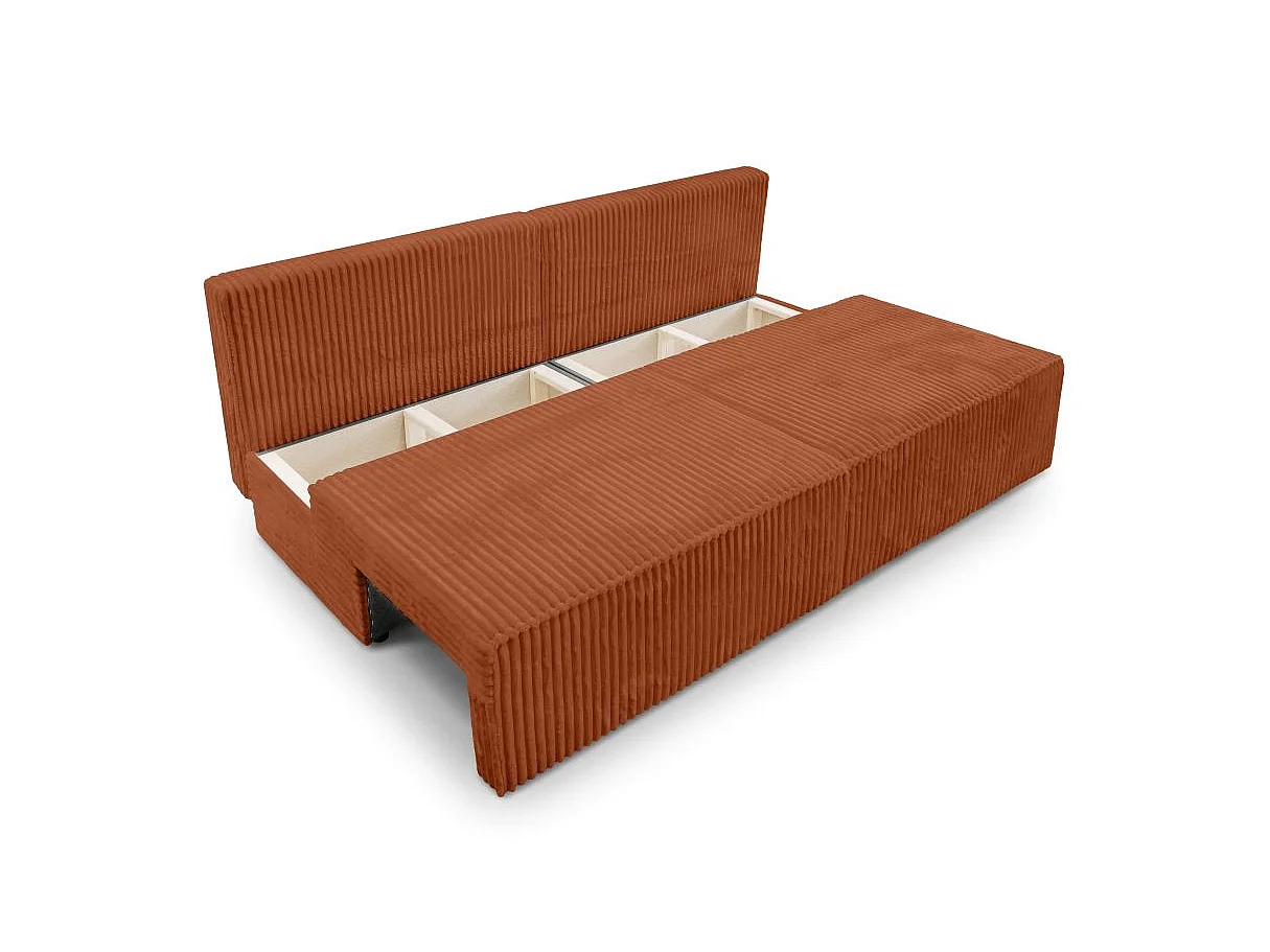 Canapé convertible 3 places FIONA sans accoudoirs avec coffre velours côtelé épais - Terracotta