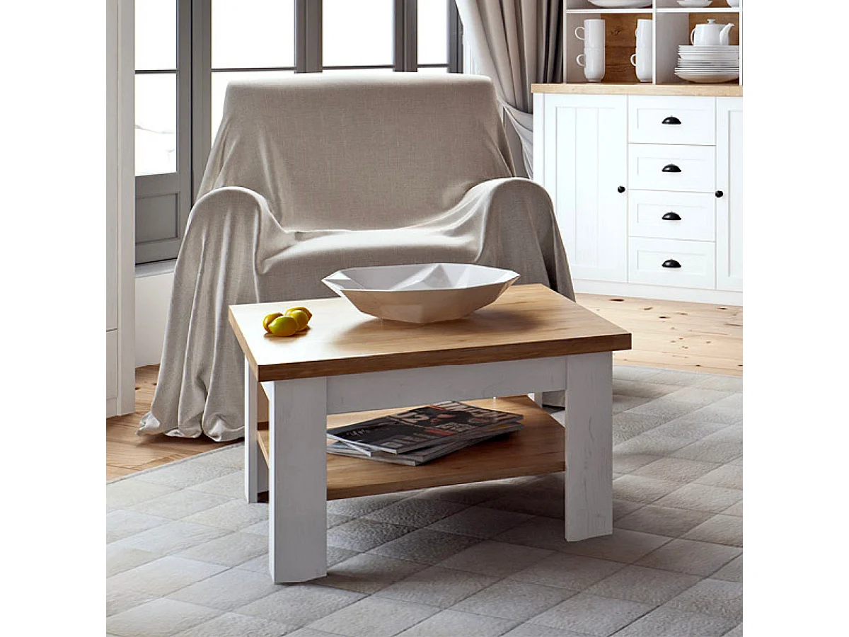 Léandre White and Wood Coffee Table