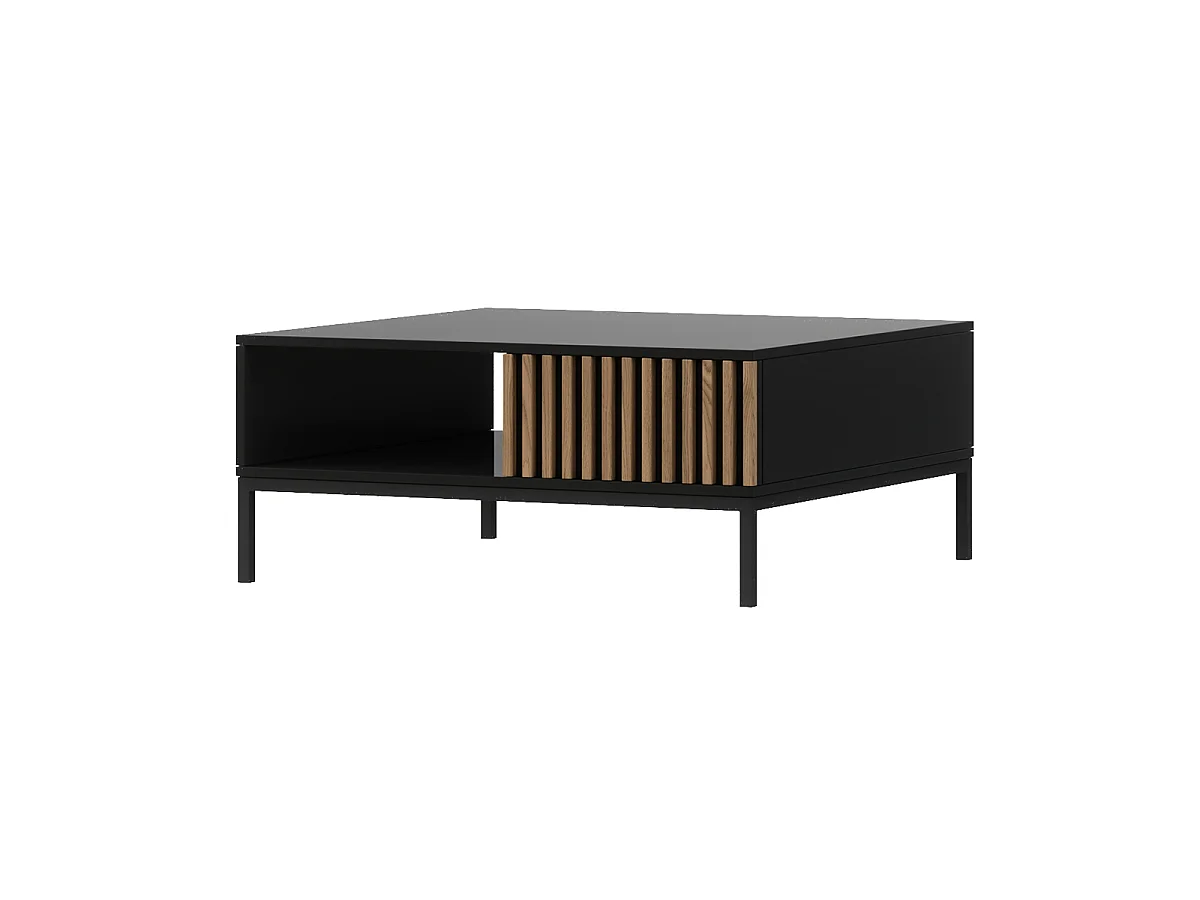 Melchior Black and Wood Coffee Table 1 Drawer 1 Shelf