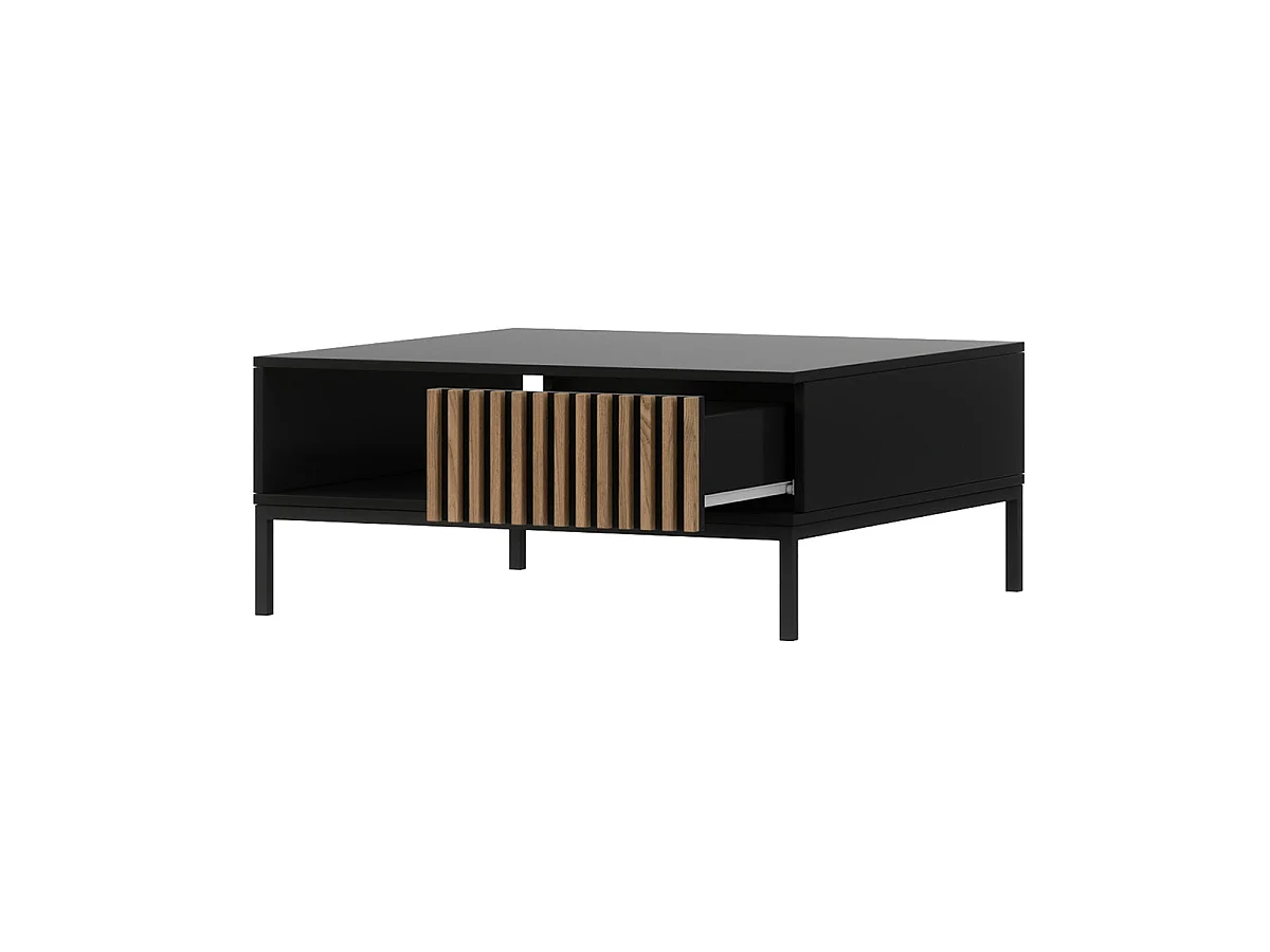 Table basse 1 tiroir 1 niche Melchior Noir et Bois