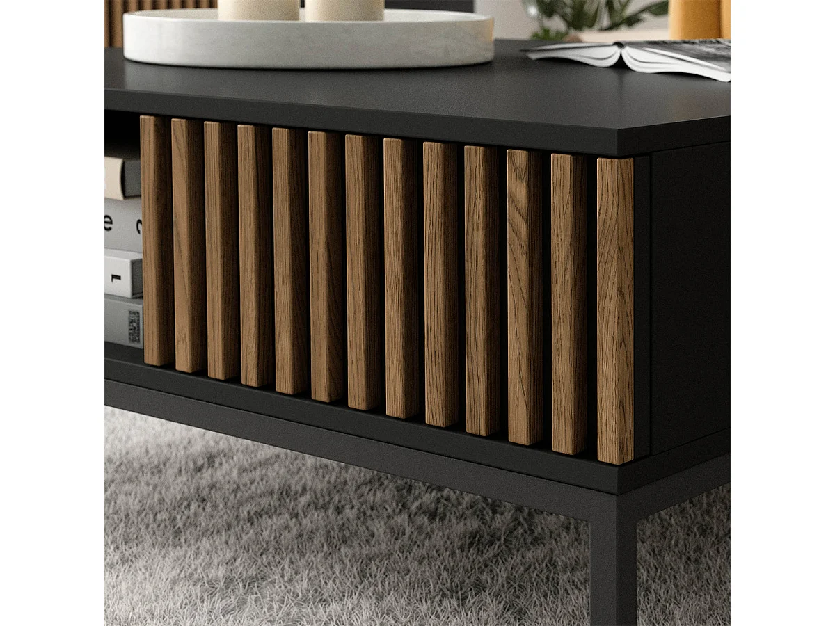 Table basse 1 tiroir 1 niche Melchior Noir et Bois