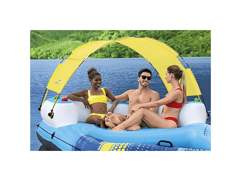 Bestway Isla Flotante Inflable Hydro Force 305x186x58 cm con Parasol, Portavasos y Características de Seguridad