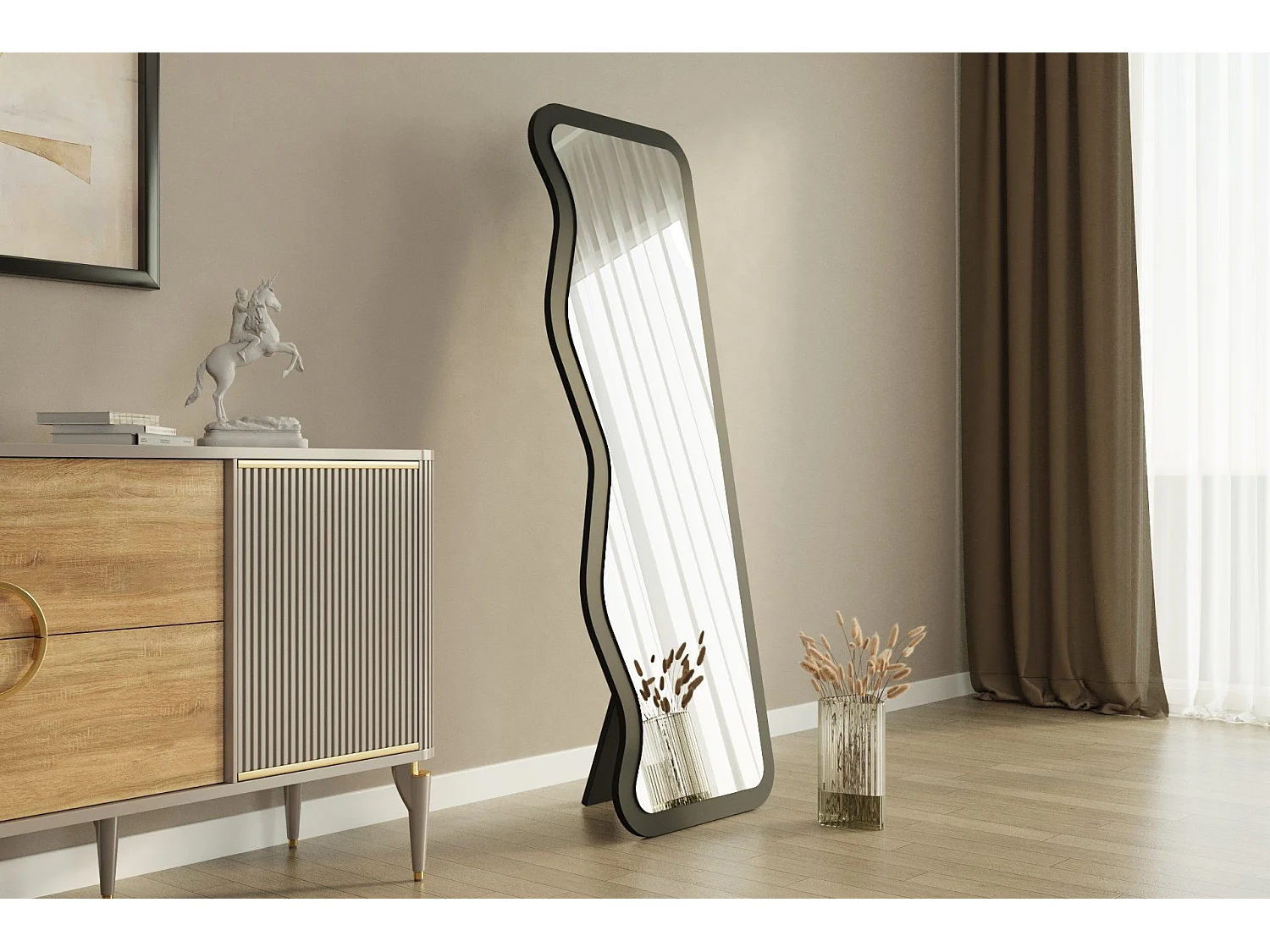 Elegant svart trä spegel "Asel" - 50 x 160 cm - Modern, Naturlig, Klassisk Stil