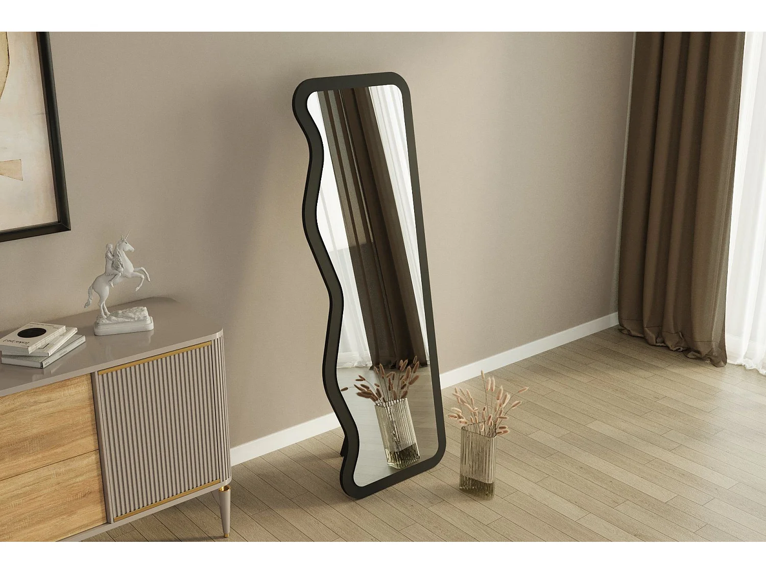 Elegant svart trä spegel "Asel" - 50 x 160 cm - Modern, Naturlig, Klassisk Stil
