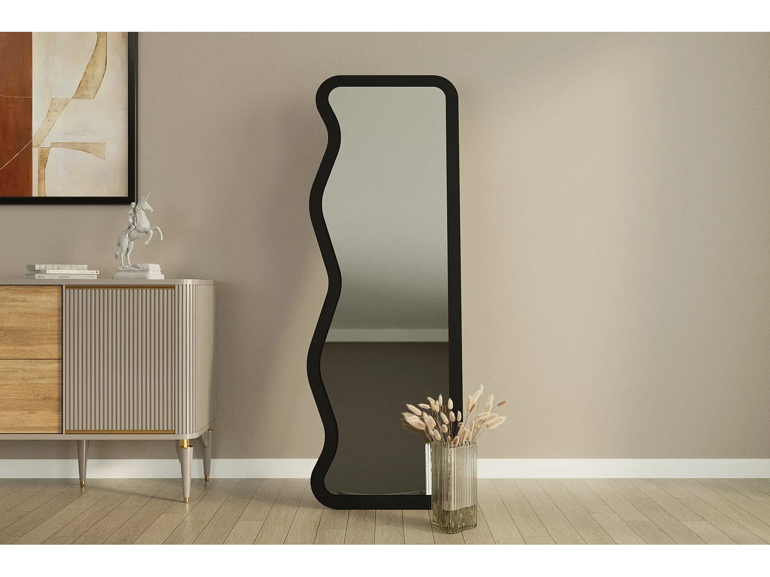 Elegant svart trä spegel "Asel" - 50 x 160 cm - Modern, Naturlig, Klassisk Stil