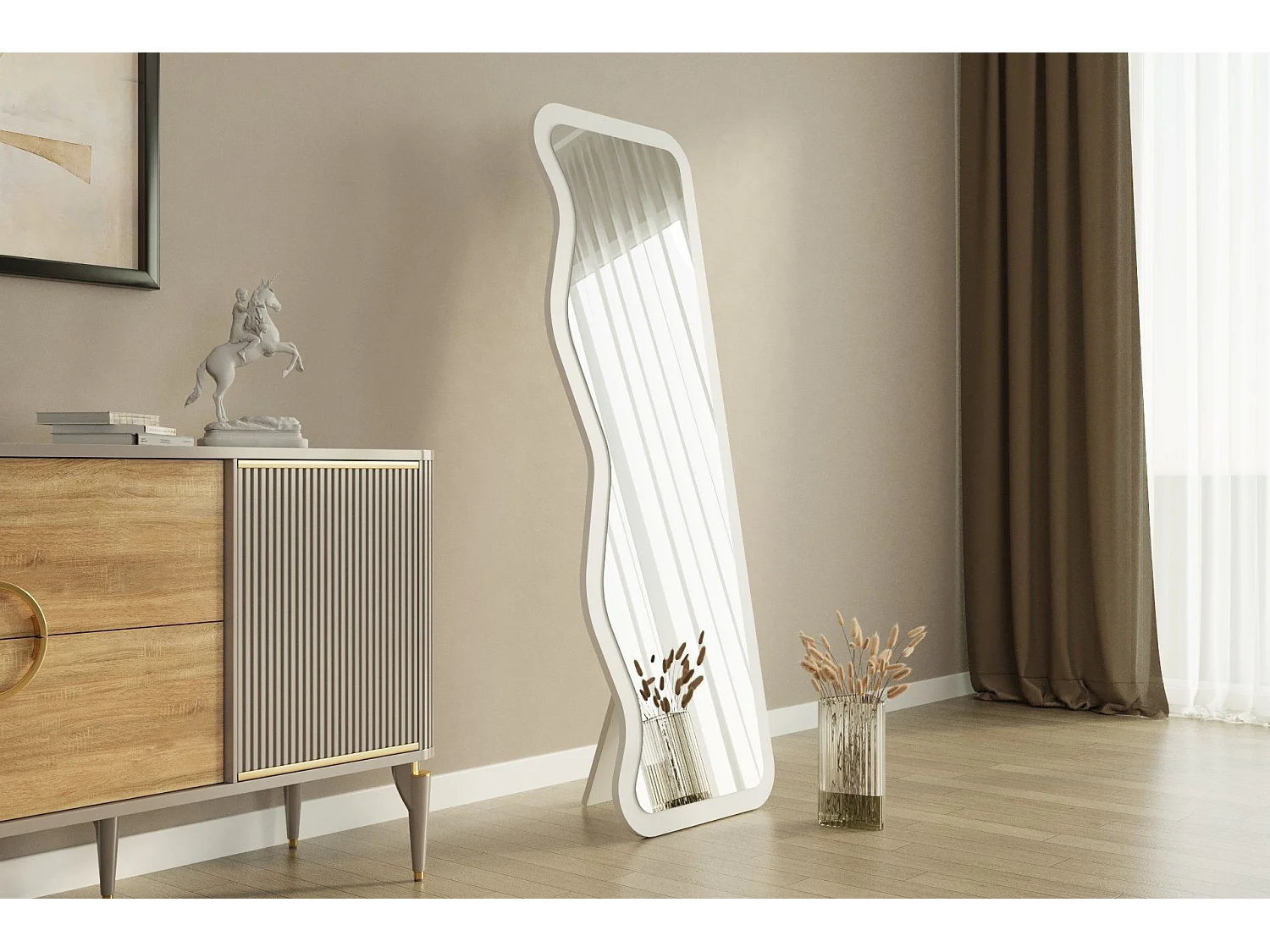 Elegant träspegel "Asel" - 50 x 160 cm - Vit
