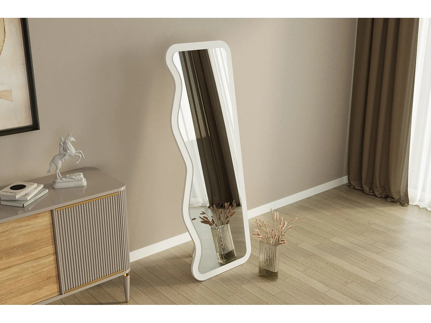 Elegant träspegel "Asel" - 50 x 160 cm - Vit