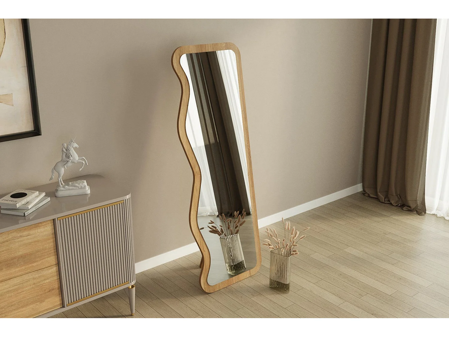 Elegant Träspegel "Asel" - Beige - 50 x 160 cm - Modern, Naturlig, Klassisk Stil