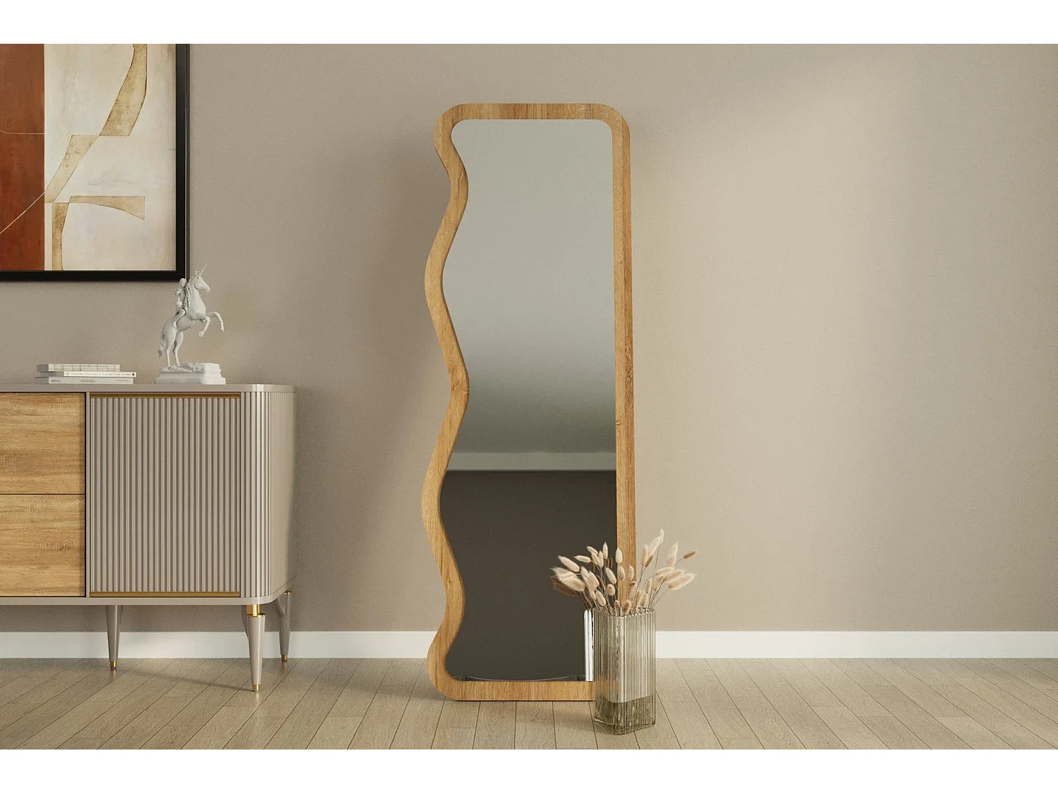Elegant Träspegel "Asel" - Beige - 50 x 160 cm - Modern, Naturlig, Klassisk Stil