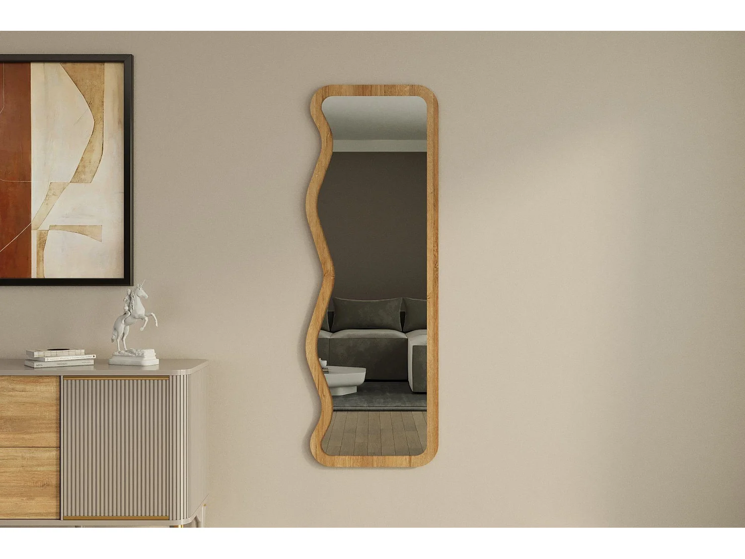 Miroir en bois "Asel" - 50 x 160 cm - Beige
