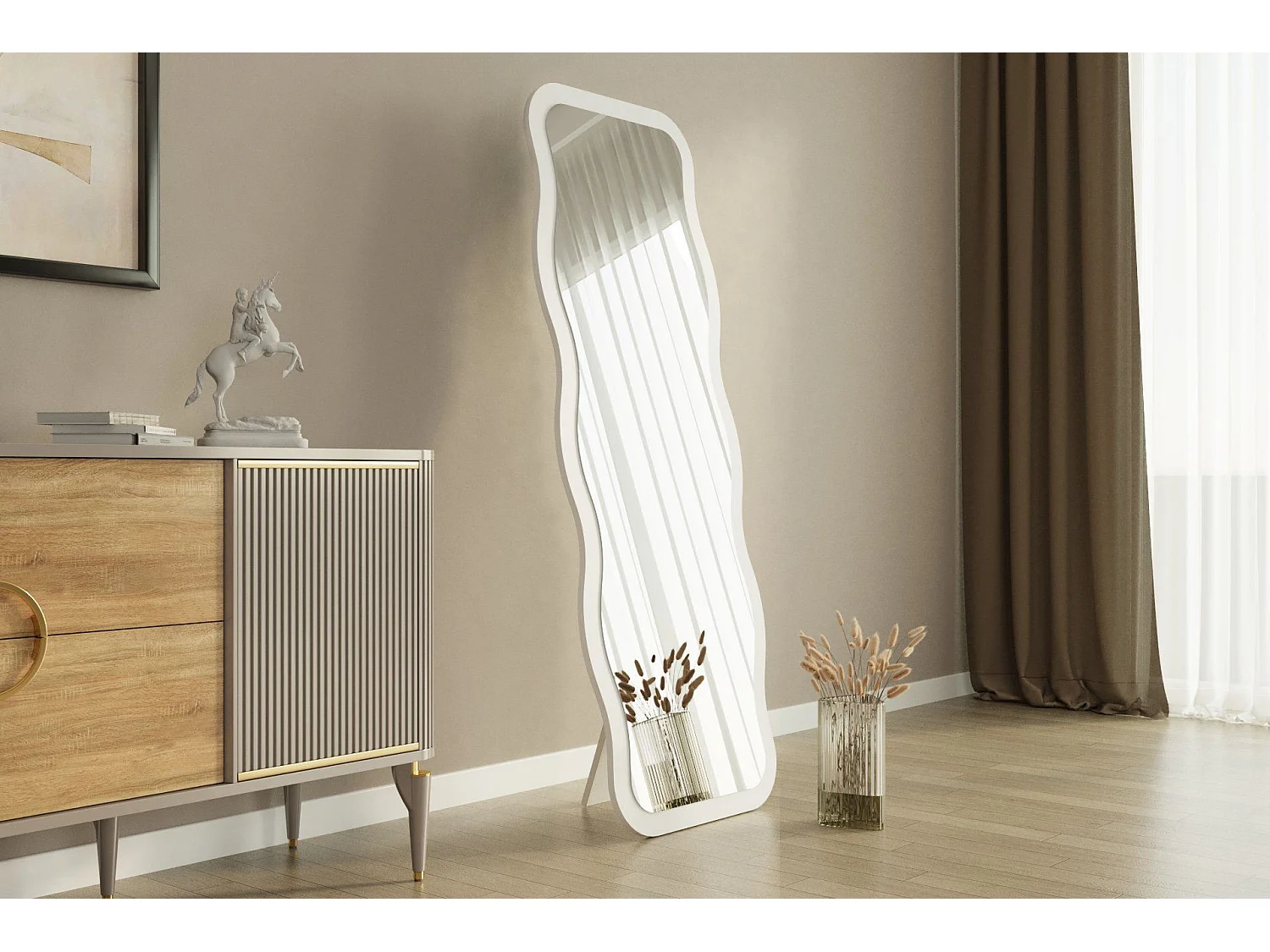 "Aror" Träspegel - 50 x 160 cm - Vit organisk form