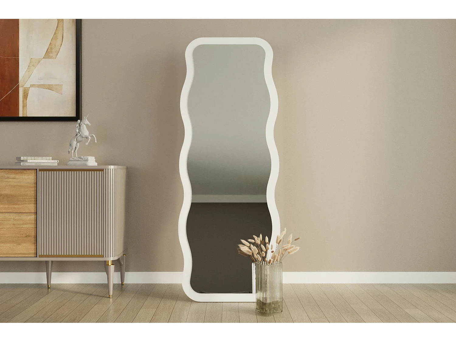 "Aror" Träspegel - 50 x 160 cm - Vit organisk form