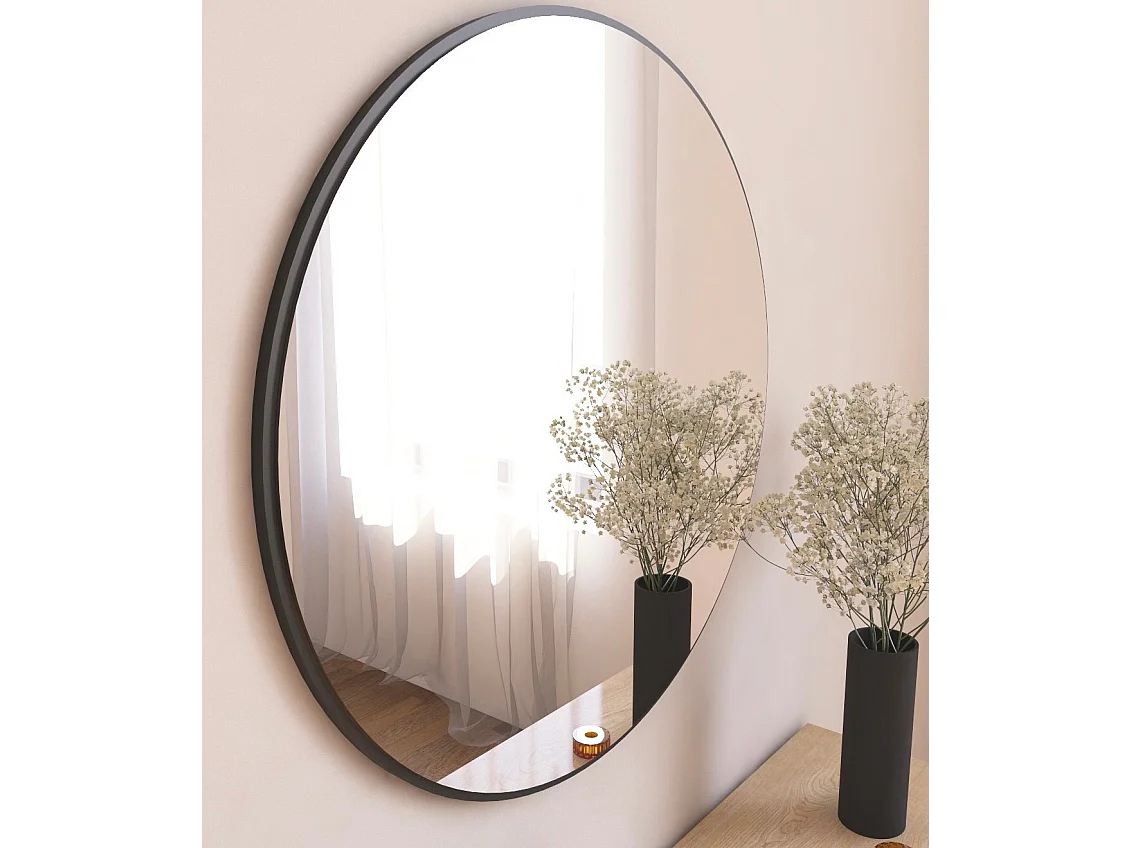 "Ozze" Träspegel - Rund Svart 60x60cm - Elegant och Hållbar