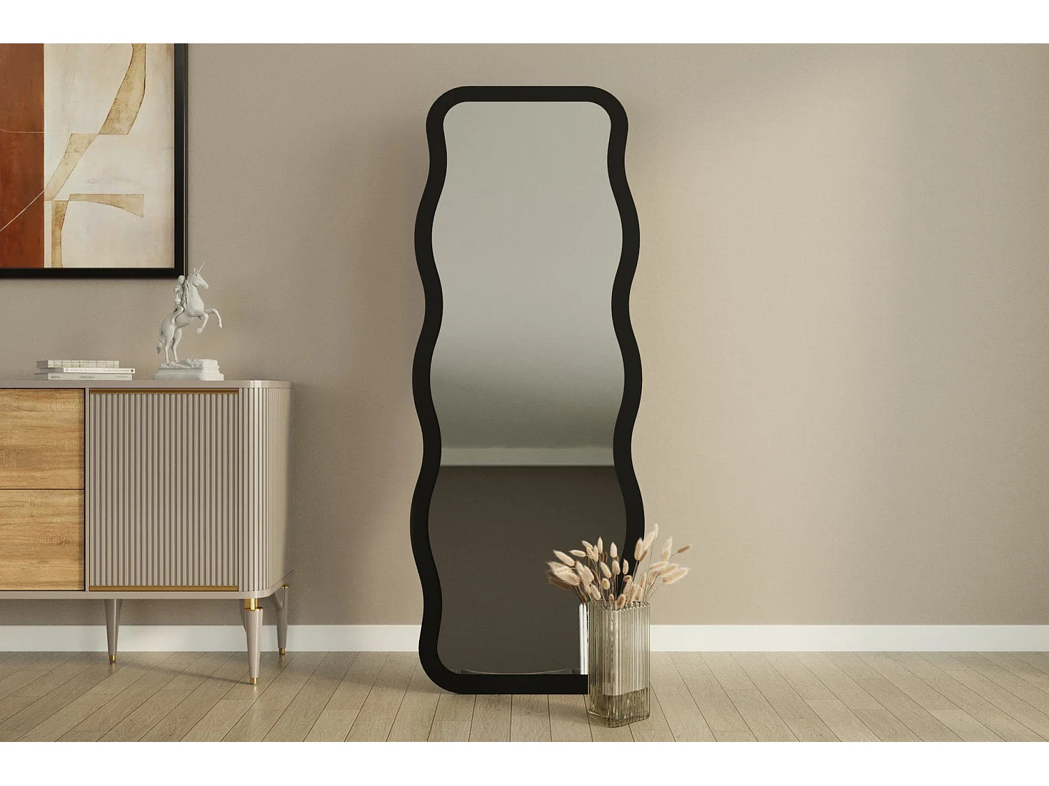 Elegant Svart Träspegel "Aror" 50 x 2.2 x 160 cm - Modernt Design