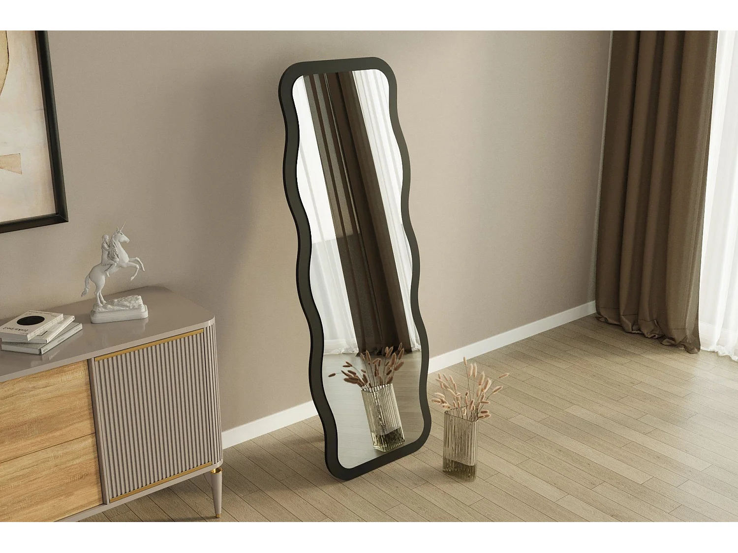 Elegant Svart Träspegel "Aror" 50 x 2.2 x 160 cm - Modernt Design