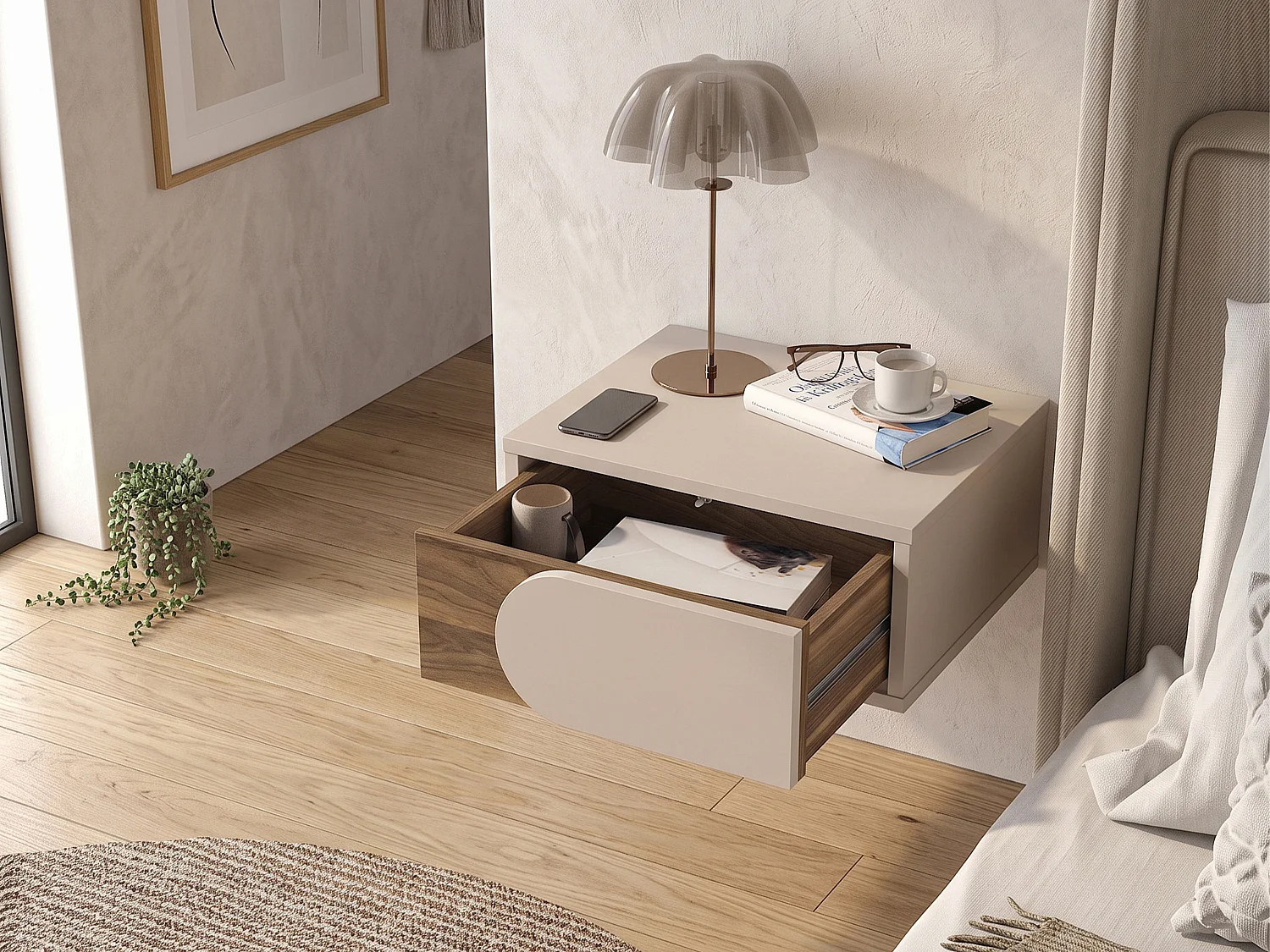 Table de chevet avec 1 tiroir - Beige et naturel foncé - DIPOVA