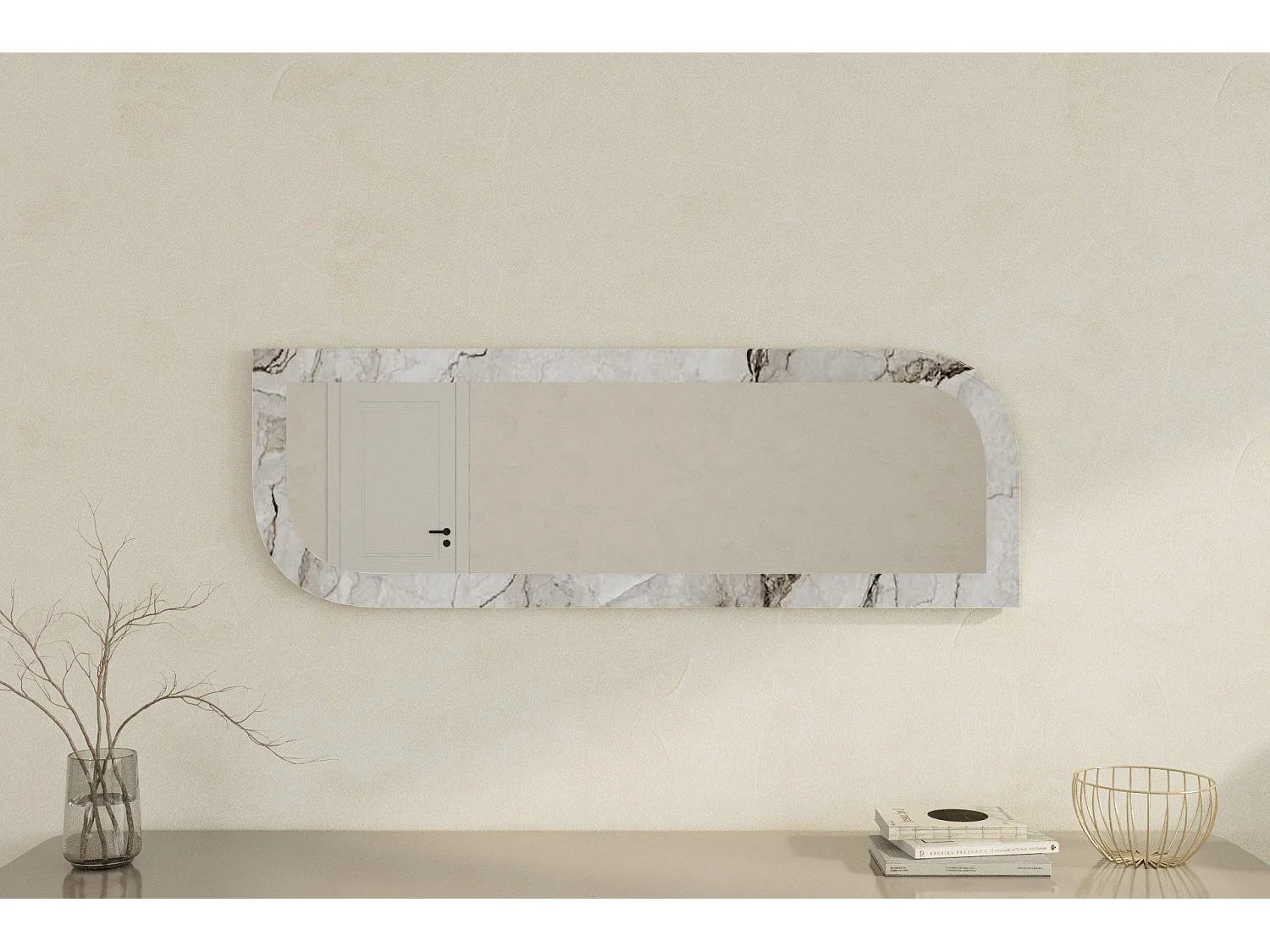 Lustrzane lustro "Arni" - 120 x 40 cm - Beżowy kształt prostokątny