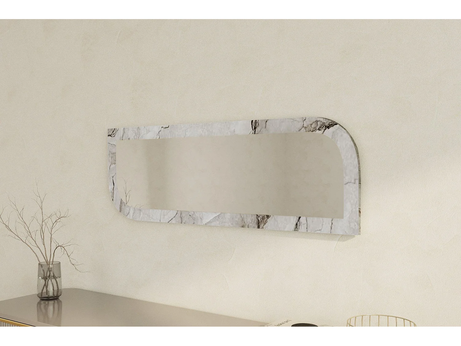 Lustrzane lustro "Arni" - 120 x 40 cm - Beżowy kształt prostokątny