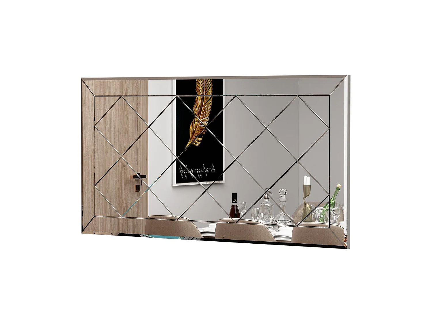 Dekorativ Väggspegel Gabby L120xH60cm Diamantmönster Vit Ramfri Miljövänlig Flotal-E Spegel