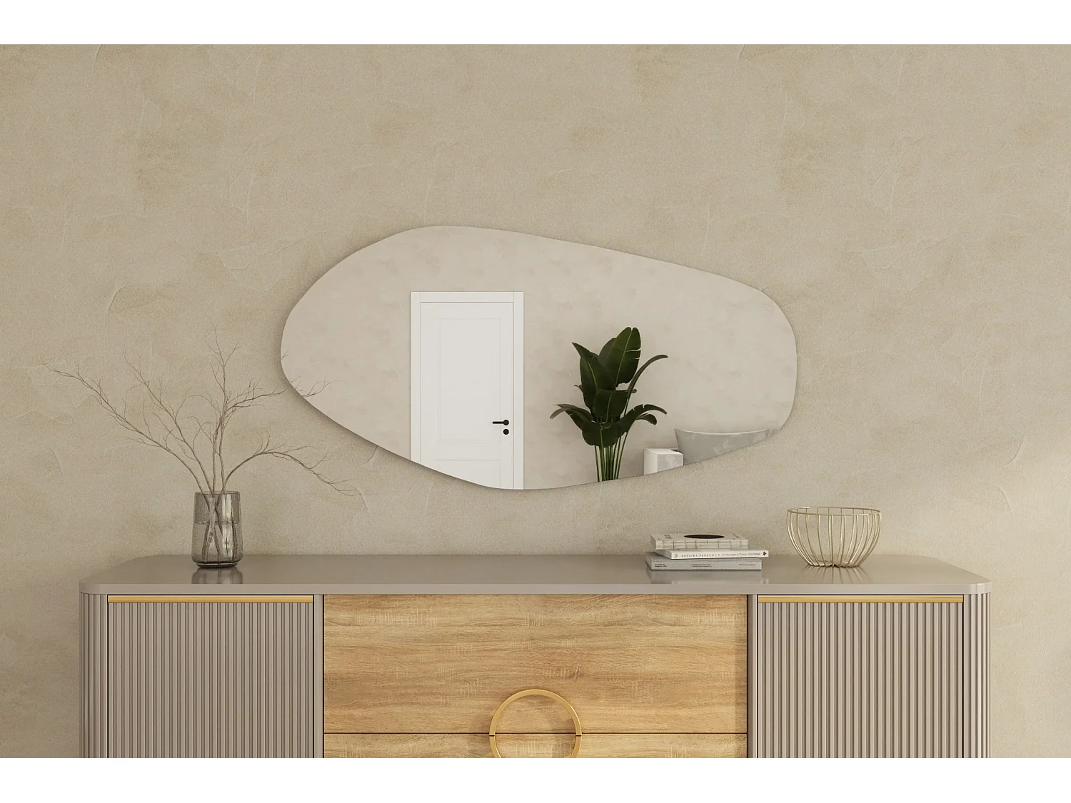 "Bella" Träspegel - 60 x 120 cm - Svart Organisk Design