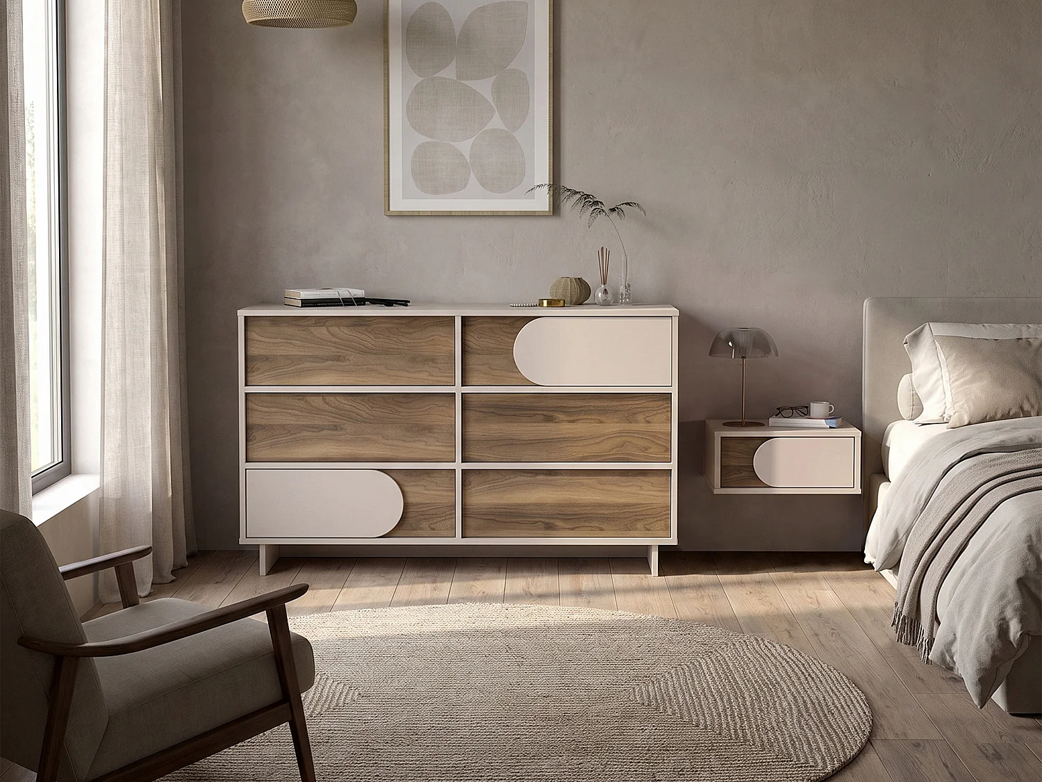 Commode 6 tiroirs - Beige et naturel foncé - DIPOVA