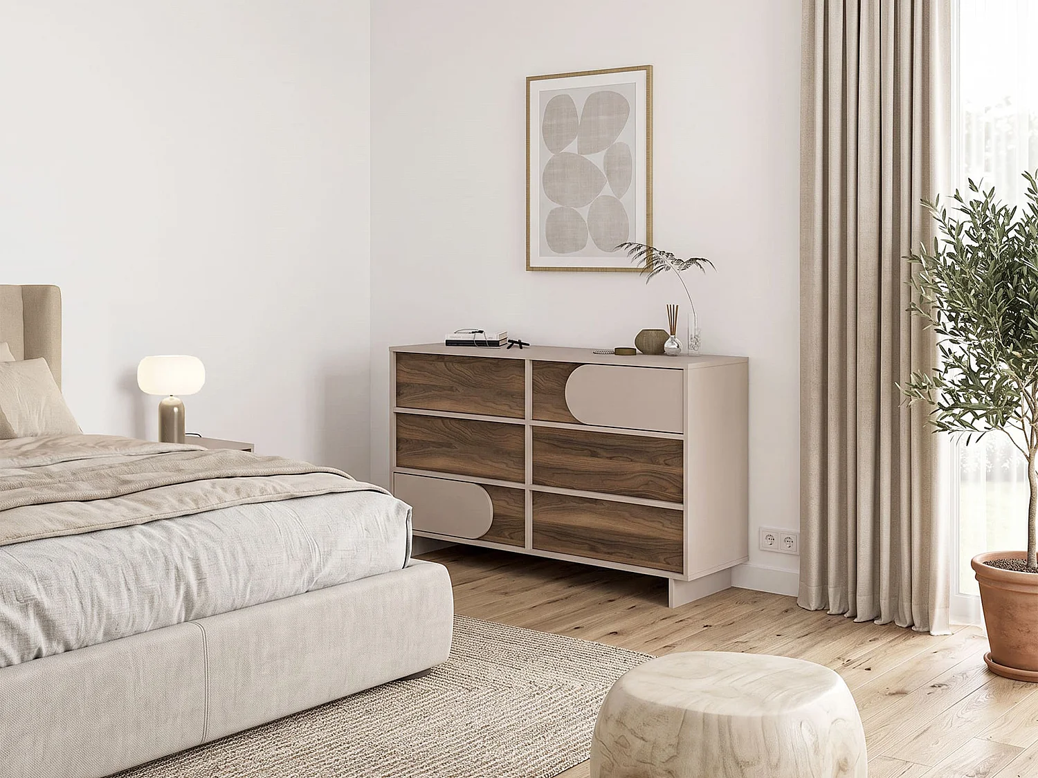 Commode 6 tiroirs - Beige et naturel foncé - DIPOVA