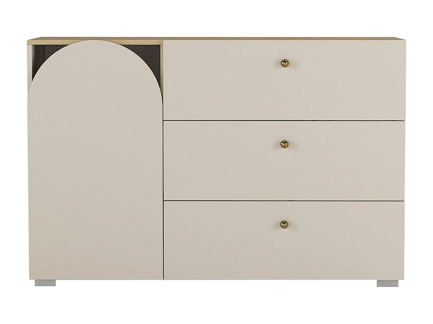 Commode 3 tiroirs et 1 porte - Beige et naturel clair - CARIODA