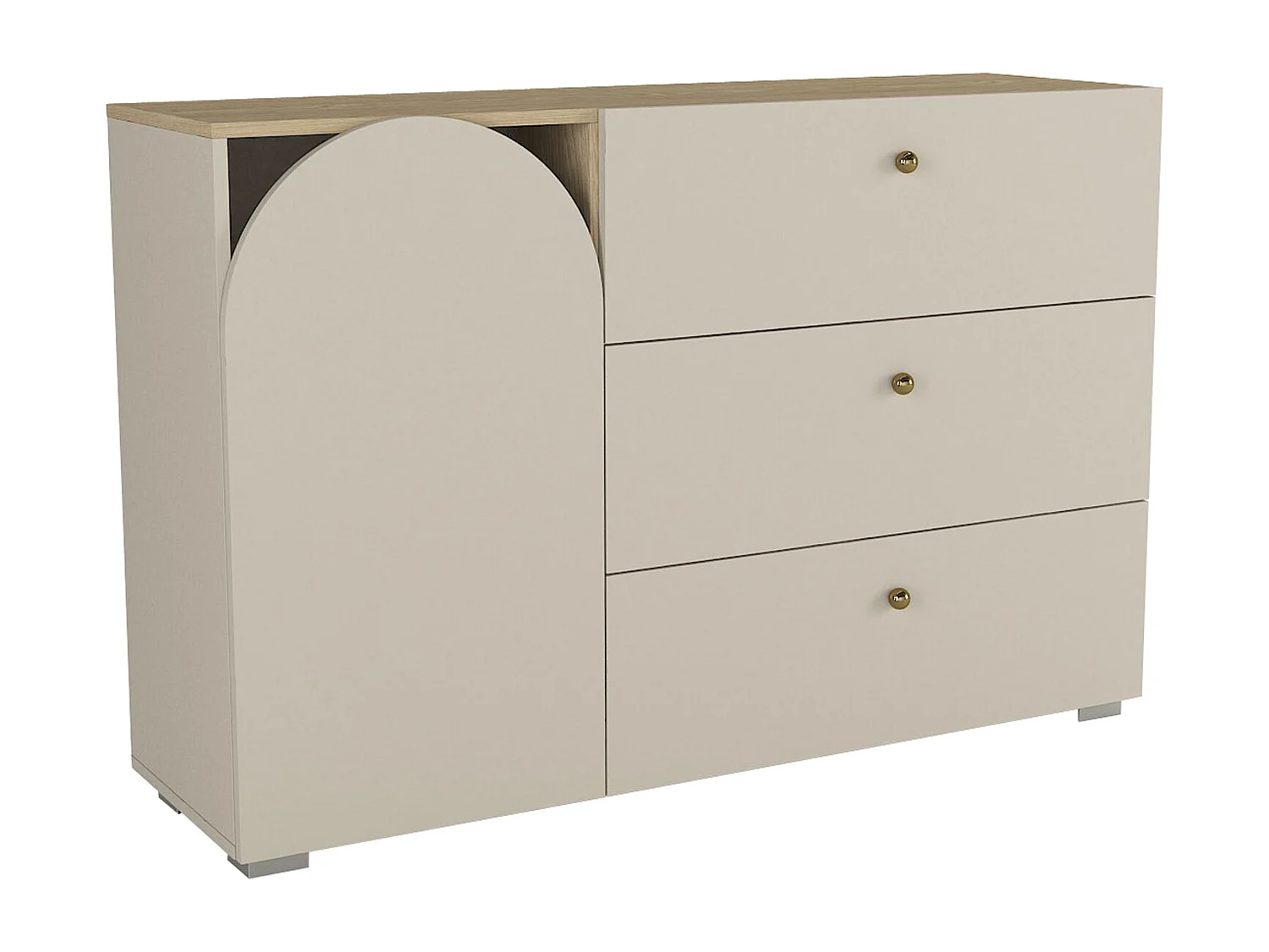 Commode 3 tiroirs et 1 porte - Beige et naturel clair - CARIODA