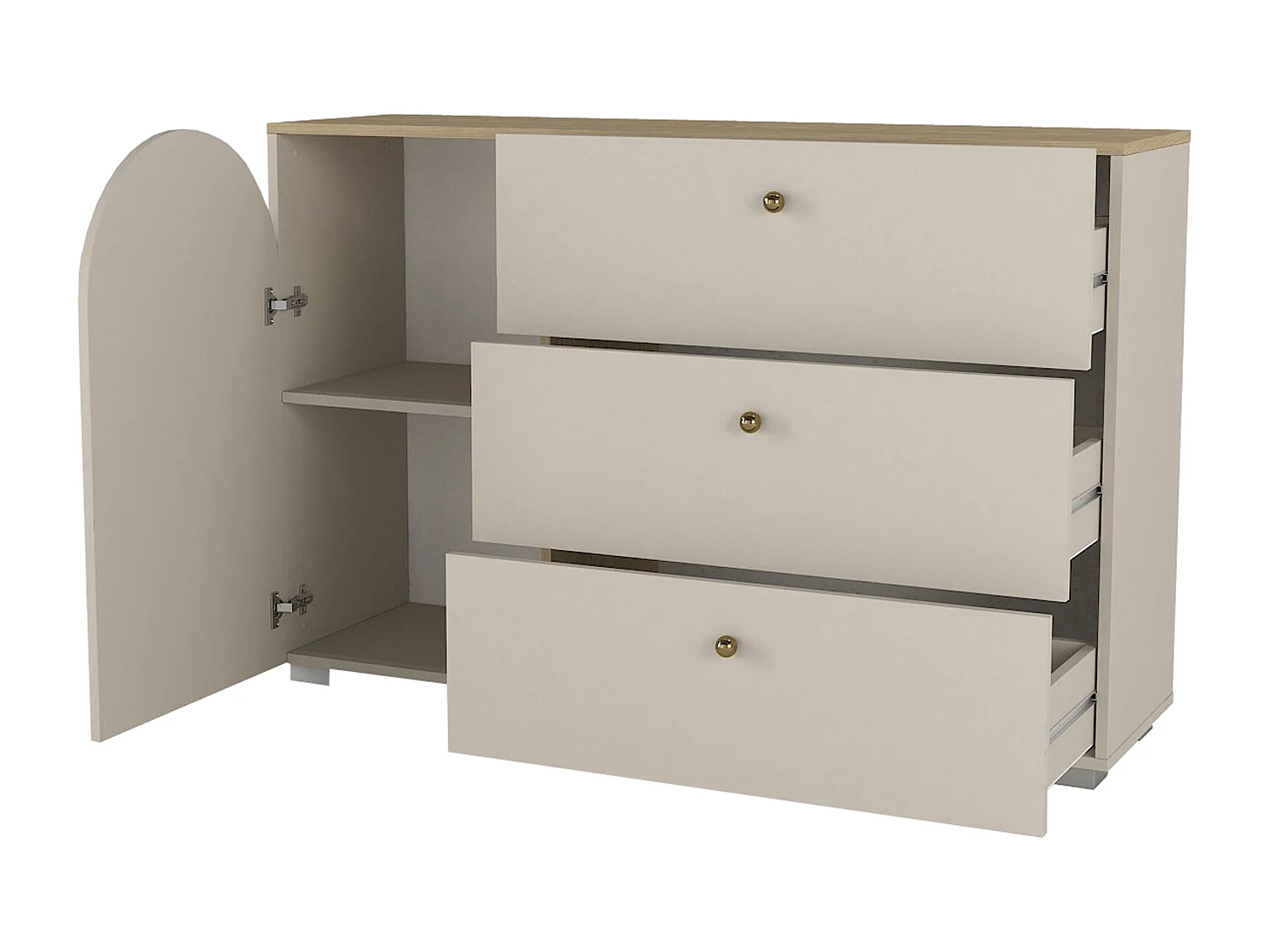 Commode 3 tiroirs et 1 porte - Beige et naturel clair - CARIODA