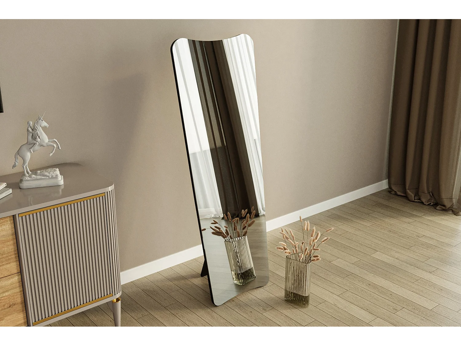 Vitros" houten spiegel - 55 x 150 cm - Zwart