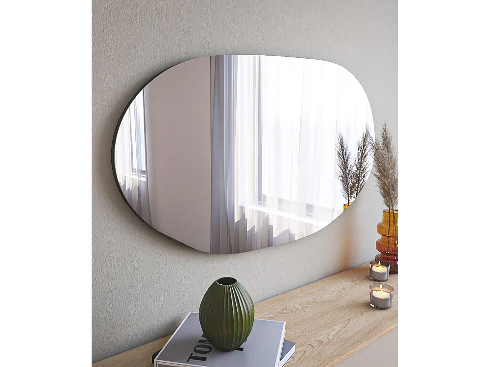 "Vanomi" Träspegel - 52 x 89 cm - Svart Organisk Design